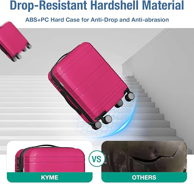 KYME Carry On Luggage 22x14x9 Airline Approved with TSA Lock Hard Shell Carry On Suitcase Lightweight Suitcases with Wheels Small Luggage for Men Women,Carry-On 20 Inch,Magenta
