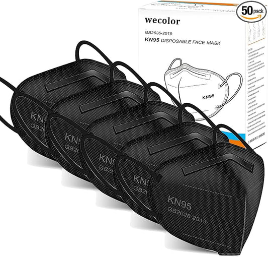 Wecolor KN95 Face Masks 50 Pack 5-Ply Breathable Safety Respirator Cup Dust Disposable KN95 Mask Black