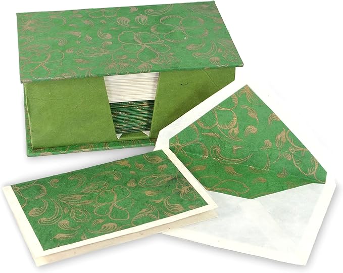 Kathmandu Valley Co. Nepali Cherish Greeting Card & Envelope Box Set with Handmade Lokta Paper from Nepal, 25 Cards (Rainforest)