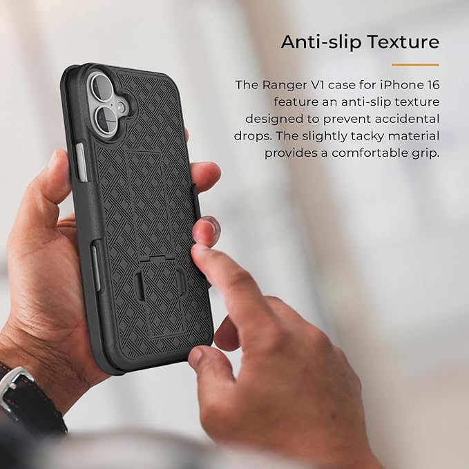 MOTIVE iPhone 16 Plus Holster Case, Belt Clip Case, Shell Holster Combo, Slim Rugged Drop Shockproof Protective Cover with Kickstand (6.7") | Ranger Series