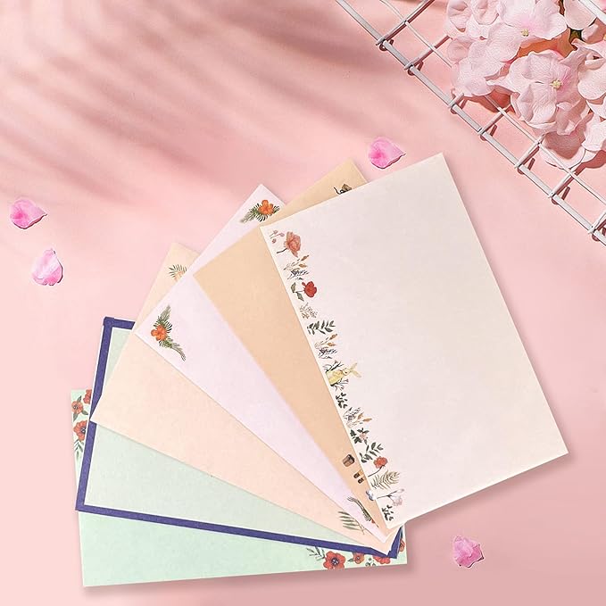 55 Pcs Stationery Paper Envelopes Set Includes 36 Lined Writing Stationery Paper & 18 Envelopes with 48 Colorful Round Dot Stickers, Cute Vintage Letter Writing and Stationery Paper Envelopes(6 Style)