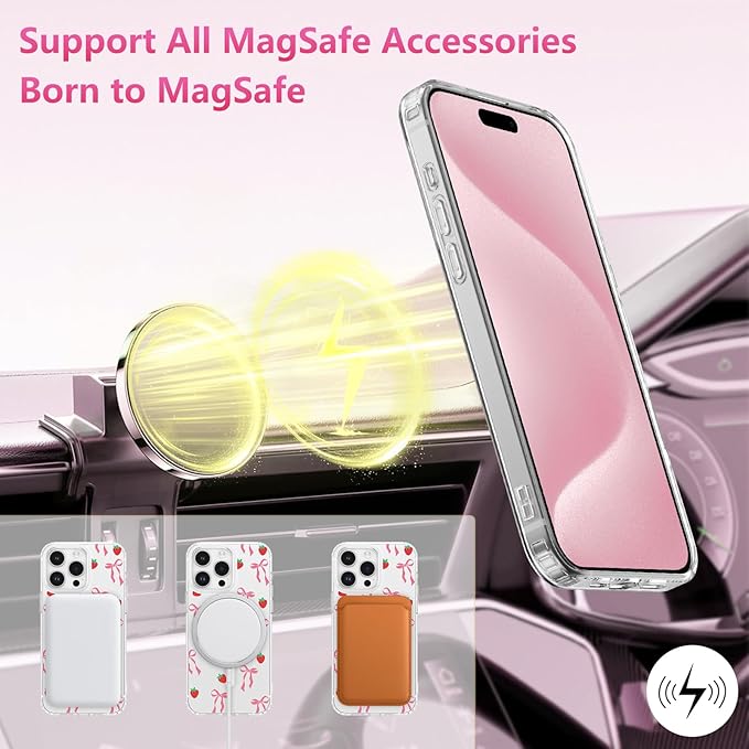 ZTOFERA for iPhone 13 Pro Magnetic Case Clear,Cute Love Heart Ribbon Bow Tie Aesthetic Phone Case,Transparent Trendy Slim Soft Shockproof Protective Phone Cover for Women Girls,Blush