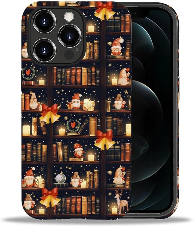 DAIZAG Case Compatible with for iPhone 12 Pro Max,Christmas Santa Claus Bookshelf Bells Phone Case for iPhone 12 Pro Max for Girl Women Boy Men