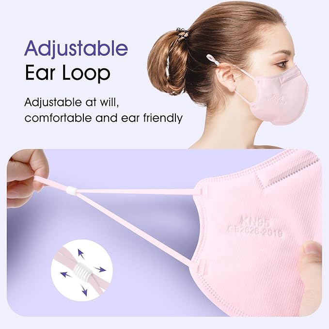 KN95 Adjustable Masks 40 Pack, Individually Wrapped Disposable Respirator Masks with Adjustable Ear Loops, Multicolored
