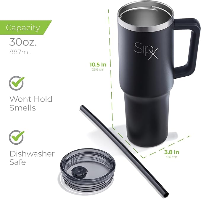 SIPX™ Insulated Tumbler With Lid And Straw, 30oz. Tumbler With Handle Keeps Cold 12 Hours, Water Bottle Thermos With Lid, BPA-Free Reusable Insulated Coffee Tumblers, Travel Mug Great For Beach Party