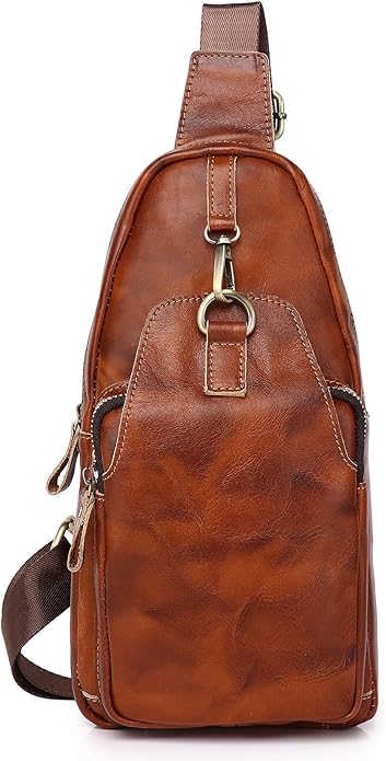 Genuine Leather Sling Bag for Men Women Backpack Chest Shoulder Satchel Crossbody Bags Casual Outdoor Daypack