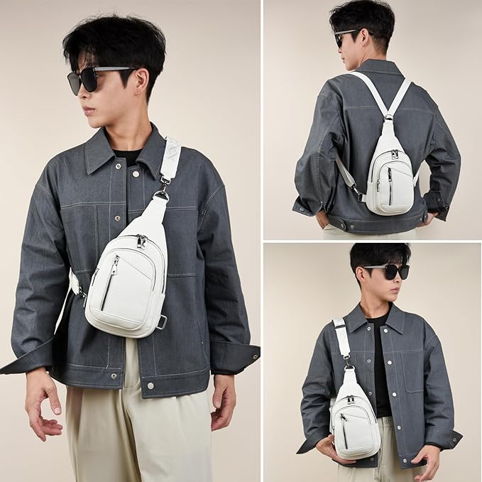 Sling Bag Crossbody Backpack - 2 in 1 Leather Cross Body Bag Fanny Pack with 2 Removable Straps