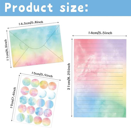 160 Pcs Stationery Paper Envelopes Set Includes 50 Lined Writing Paper & 50 Envelopes with 60 Colorful Round Dot Stickers, Cute Vintage Watercolor Letter Writing Stationery Paper Envelopes(10Style)