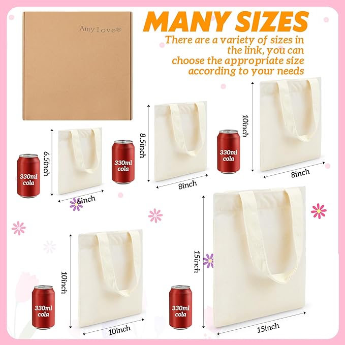 Amylove 150 Pcs Mini Tote Bag Sublimation Blank Canvas Tote Bags Reusable Grocery Luggage DIY Sack Goody for Party Even (8.5 x 8 Inch,Natural Color)
