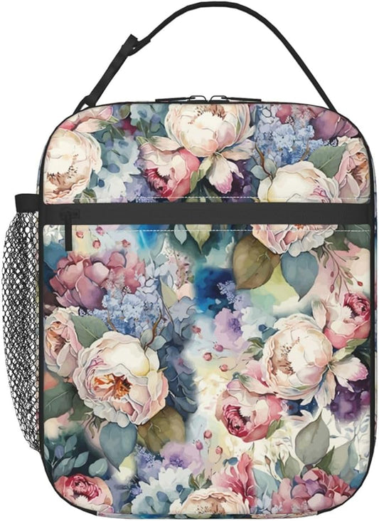 Insulated Lunch Box for Women Kids Floral Lunch Box for Work,Picnic,School,Travel,Hiking, Beach or Fishing Polyester Floral Lunch Bag Colorful Abstract Flower