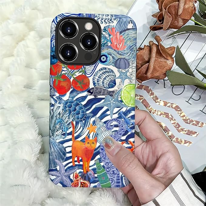 Case for iPhone 16 Pro,Leopard Cherry Shell Aesthetics for Woman Men Full Body Protective Cover Shockproof 2 in 1 Silicone + Hard PC Case for iPhone 16 Pro