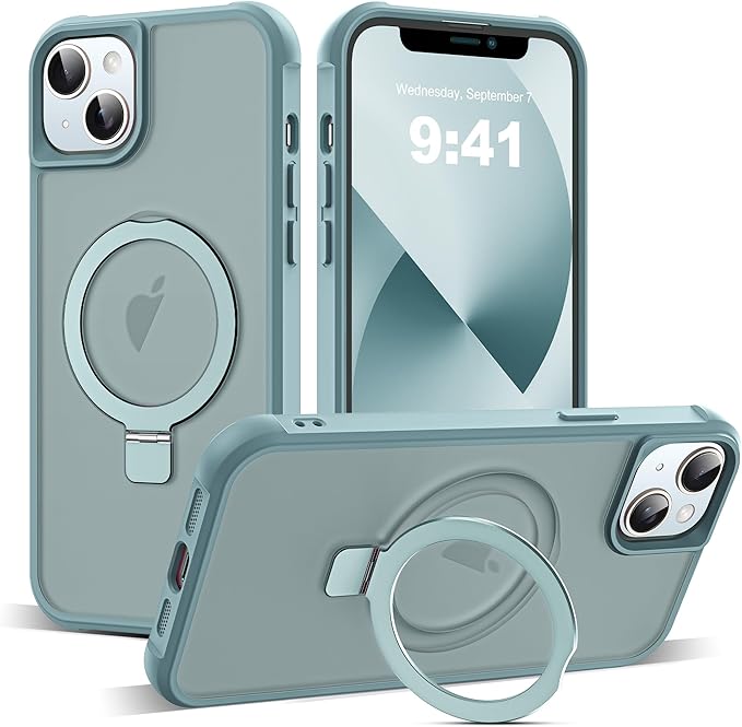 Compatible with iPhone 13 Case & iPhone 14 Case with Invisible Magnetic O-Ring Stand Translucent Phone Cases for 13 & 14 6.1" [Compatible with Mag-Safe][Great Grip Feeling], Blue