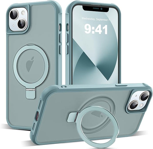 Compatible with iPhone 13 Case & iPhone 14 Case with Invisible Magnetic O-Ring Stand Translucent Phone Cases for 13 & 14 6.1" [Compatible with Mag-Safe][Great Grip Feeling], Blue