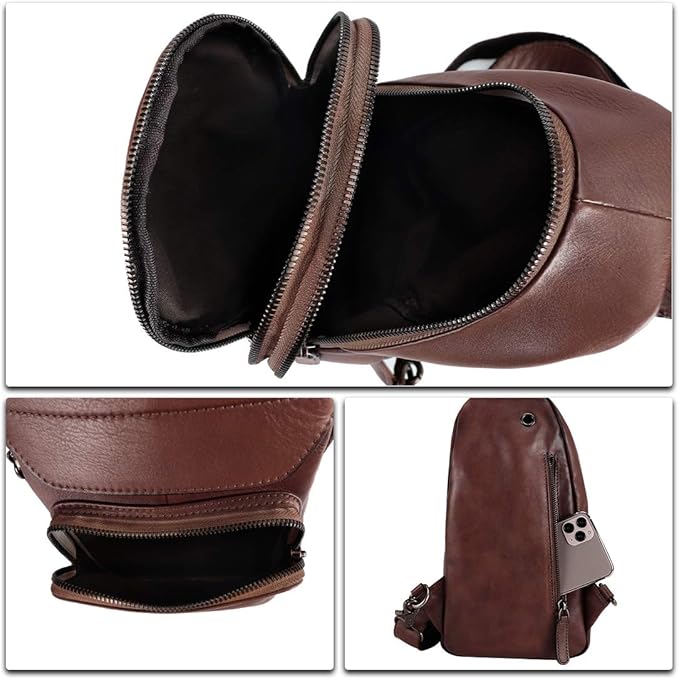 Genuine Leather Sling Bag for Man and Women Crossbody Purse Handmade Retro Shoulder Backpack Vintage Chest Bags