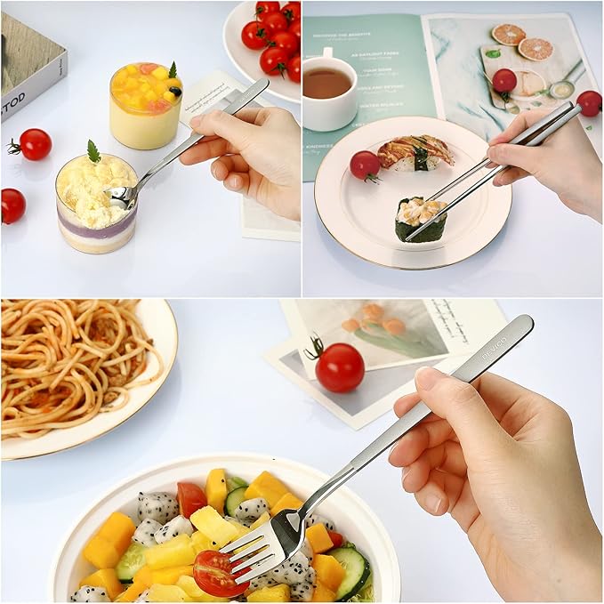 DEVICO Portable Travel Utensils with Case, Reusable Camping Silverware for Lunch, 18/8 Stainless Steel Cutlery Set (Gray)