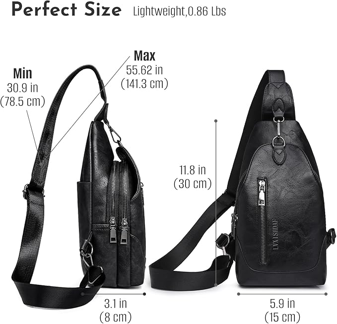 Small Sling Bag for Women - in Vegan Leather Versatile Fanny Pack, Crossbody Bags for Women with Adjustable Guitar Belt Suitable, Black