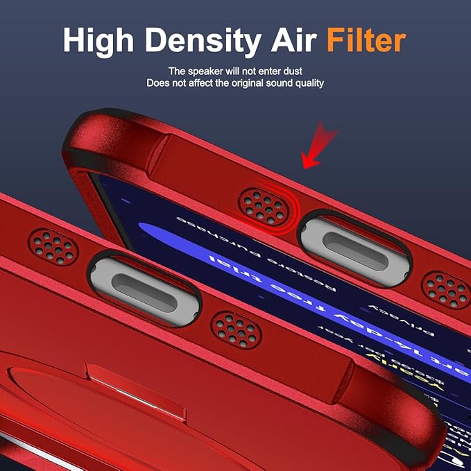 Compatible with iPhone 17 Air Case with Invisible Magnetic O-Ring Stand Military-Grade Phone Case for iPhone 17 Air 6.5" [Compatible with Mag-Safe][Great Grip Feeling], Red