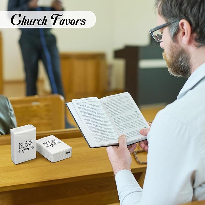 Ctosree 50 Pack Church Pocket Tissues Travel Packs Bulk 500 Sheet Small Tissues Pocket Packs Party Favors 3 Ply Mini Travel Size Individual for Christian