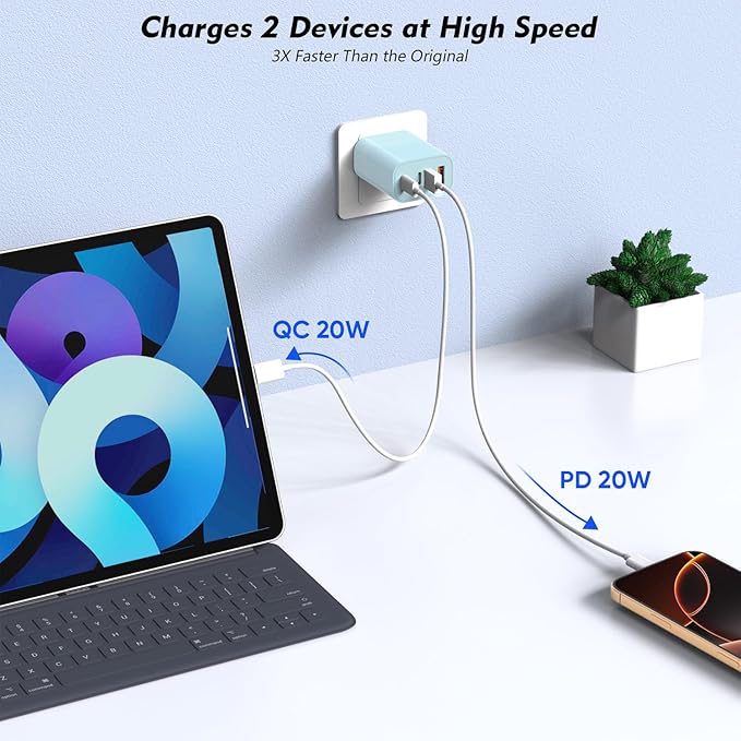 2 Pack 40W USB C Wall Charger,4-Ports Multiport PD Power Adapter & QC Wall Plug, Apple Fast Charging Block,iPhone USBC Charging Brick Compatible with iPhone 16/16e/16 Pro/15/15 Pro Max/14/13/12(Blue)
