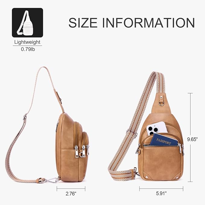 Anti Theft Crossbody Bags for Women Travel Chest Sling Bag Leather RFID Purse Fanny Pack Camel