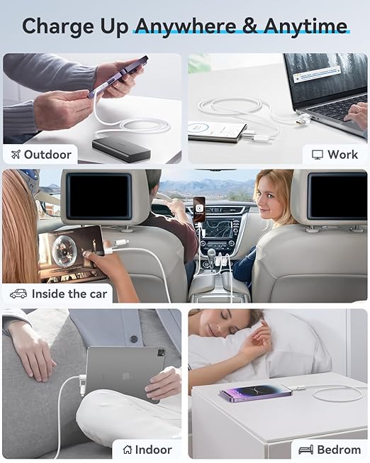 SHEZI 4-in-1 USB C Cable Compatible With Lightning Cable 60W Fast Charging & Data Transfer, Support to CarPlay & Android Auto, 5FT Travel Multi Cord Charger Combo for iPhone/iPad/Samsung/MacBook Cable