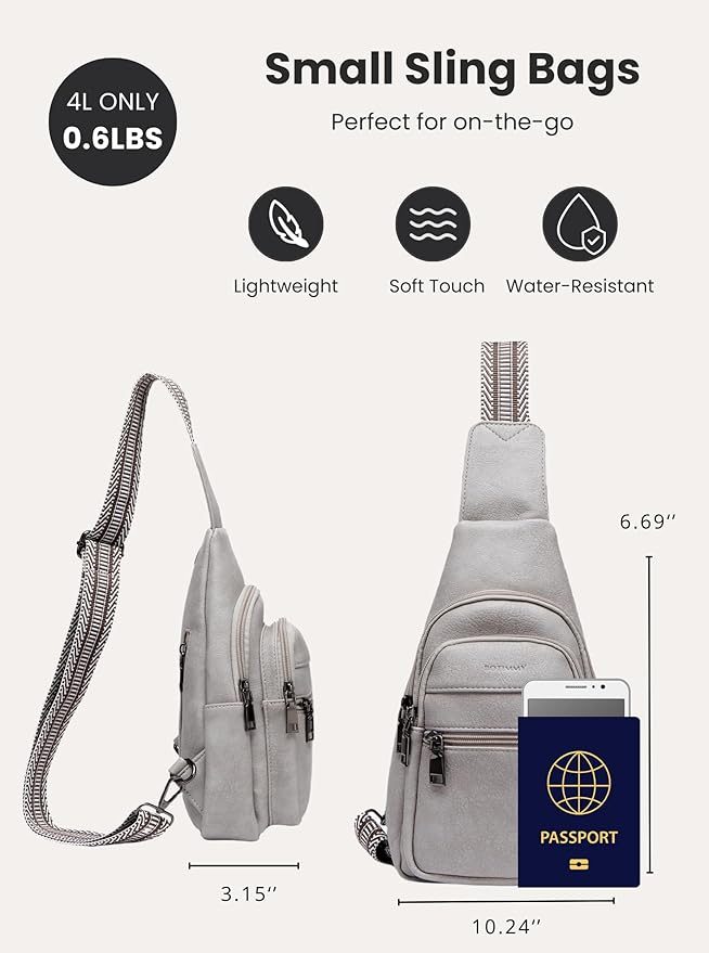 Sling Bag for Women Vegan Leather Fanny Pack Small Crossbody Purse Anti Theft Chest Bag for Travel Gray