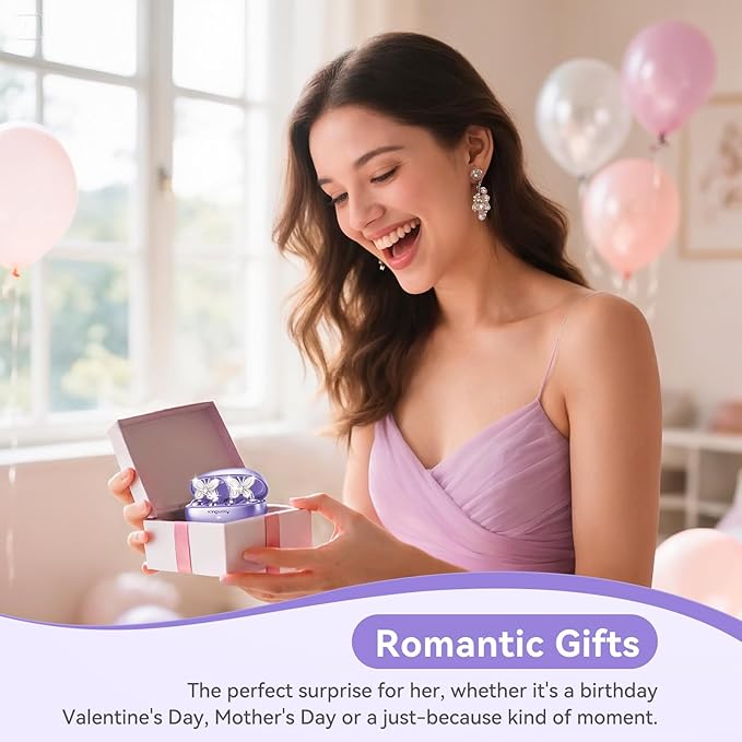 Kinglucky ClipFree Open-Ear Headphones, Butterfly-Inspired Ear-Cuff Design, Stylish & Comfortable Clip-On Ear Buds, Wireless Earbuds for Women, Long Battery Life, Great for Gifting - Purple