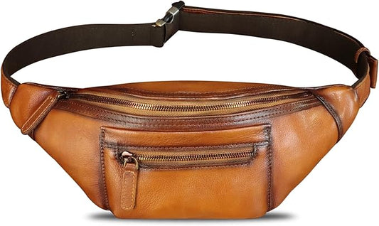 Genuine Leather Fanny Pack for Men and Women Vintage Handmade Leather Waist Bag Sling Bag Sling Backpack Purse Hip Crossbody Bag (Brown)