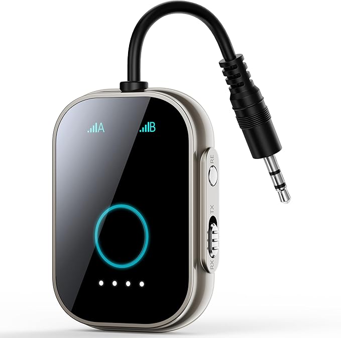 Bluetooth Transmitter Receiver for TV, 2-in-1 Bluetooth 5.3 Adapter for Airplane, Gym Equipment, Cars, for up to Two Wireless Headphones, Cell Phones.