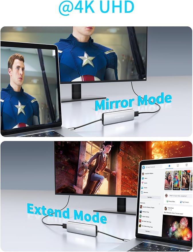 Lemorele USB C Hub 8-in-1 Adapter, USB-C Hub with 4K HDMI Output, 100W Power Delivery, USB 3.0 5Gbps Port, SD/TF Card Reader Adpater, Compatible for MacBook Pro, XPS, Chromebook and More(Silver)