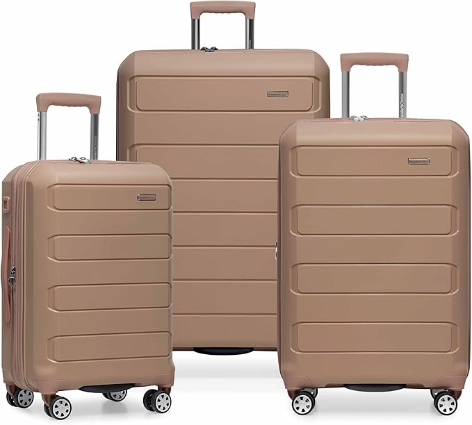 Traveler's Choice Pagosa Indestructible Hardshell Expandable Spinner Luggage, Latte Beige, 3-Piece Set (22/26/30)