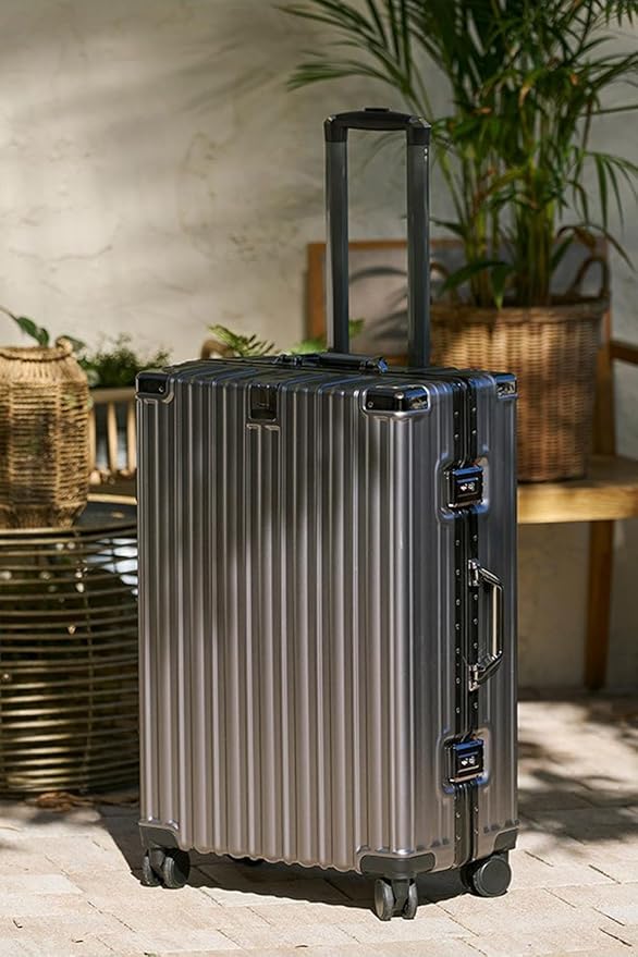 HotWay 20 Inch Aluminum Frame Carry On Luggage with Spinner Wheels, PC Hard Shell Suitcase with Cup Holder, Zipperless Luggage for Business Travel, Gray