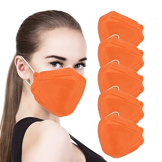 akgk KN95 Face Masks 50 Pack, 5-Ply Disposable Tangerine Face Mask Against PM 2.5 Smoke and Dust
