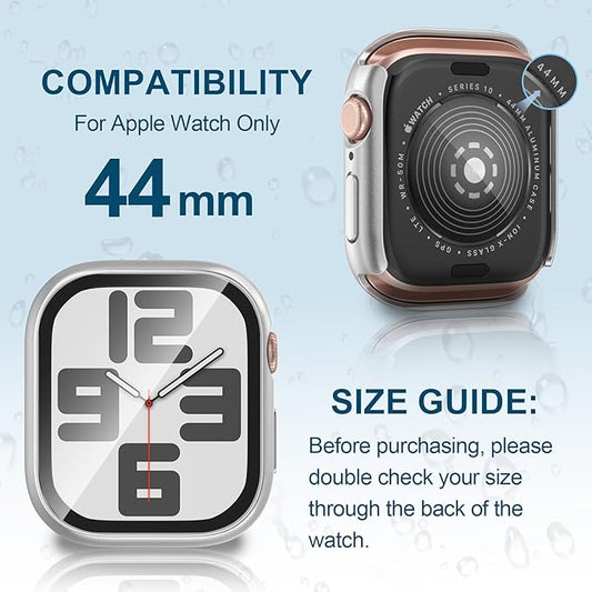 2 in 1 Waterproof Case for Apple Watch Screen Protector SE SE 2 SE 3(2025) Series 4 5 6 44mm Built-in Tempered Glass [Overal Protective] Ultra-Thin PC Bumper Cover Compatible iWatch