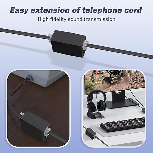 moeverEX Phone Cord 50FT, Landline Telephone Cable with RJ11 Plug, Includes Telephone Inline RJ11 Splitter and 20Pcs Cable Clips(Black)
