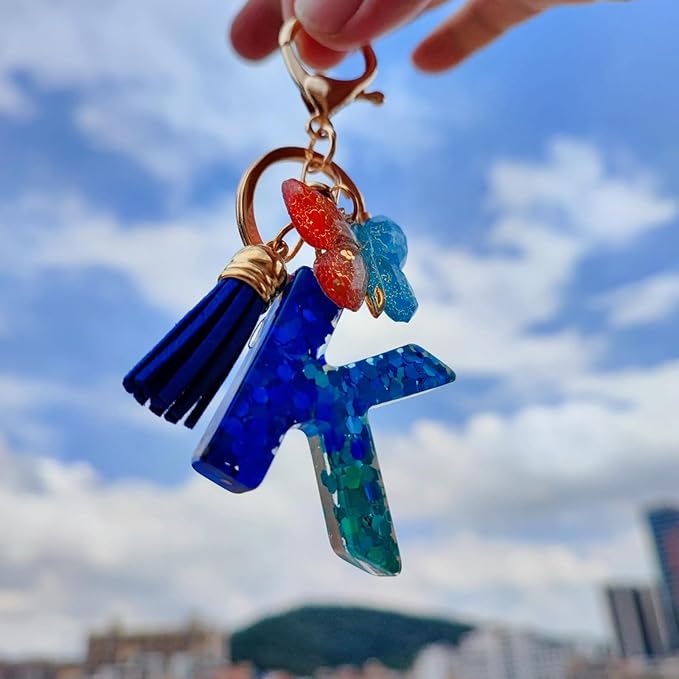 Cute Initial Letter Keychains for Women Girls Tassel Butterfly Pink Purple Green Keychain for Backpack School Bag