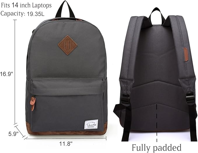 Backpack for Men Women,VASCHY Classic Water-resistant Lightweight Travel School Backpack Casual Daypack