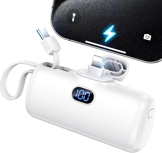 5000mAh Power Bank Mini Portable Charger with Lightning and USB-C Ports LCD Display Battery Pack Compatible with iPhone and Android Smartphone