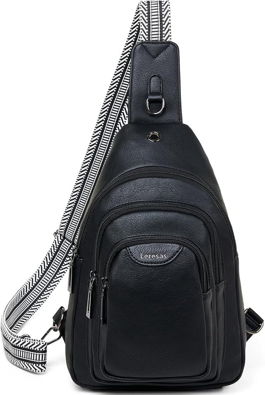 10L Crossbody Sling Bag for Women Men Anti Theft Cross Body Fanny Pack Belt Bag Purse Gifts for Women Faux Leather, Black