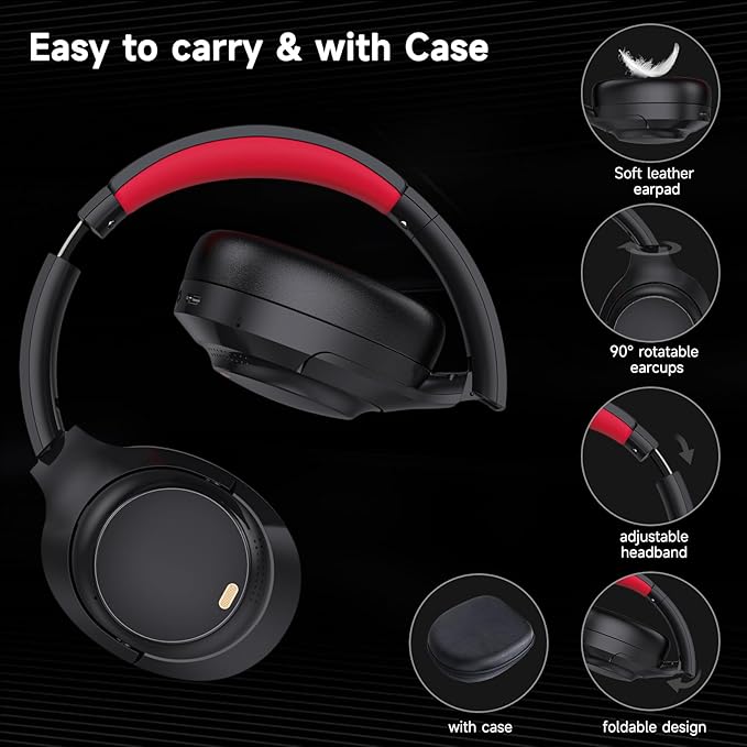 IFECCO Active Noise Cancelling Headphones Bluetooth 5.4 - Wireless ANC Headphones Over Ear with Microphone,100H Play Time,HiFi Stereo Bluetooth Headset with Cushioned Pads for Travel,Home,Office