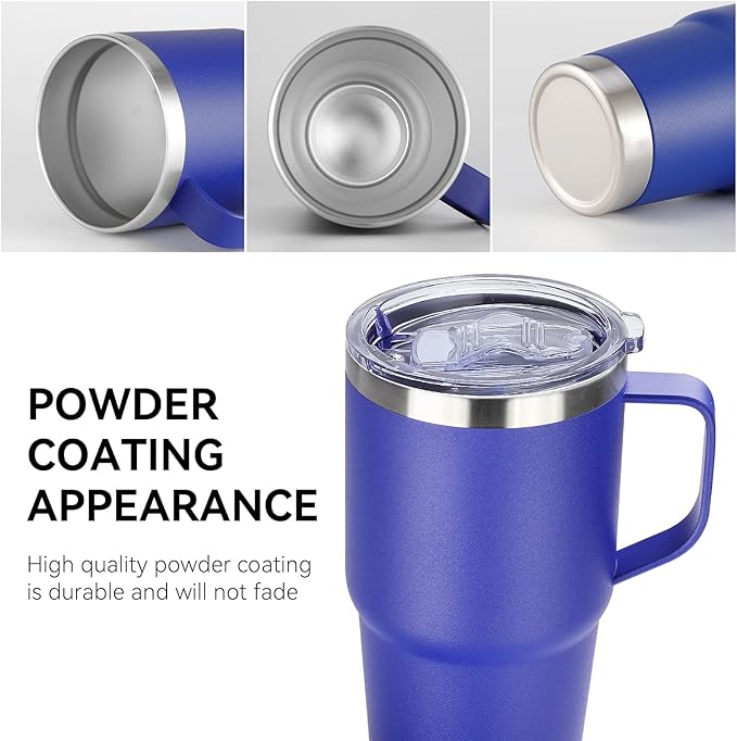 VEGOND 20 oz Tumbler Bulk with Handle Lid and Straw, Stainless Steel Insulated Travel Coffee Mug Set, Spill Proof Double Wall Metal Tumblers Cups, Powder Color Royal Blue 12 Pack