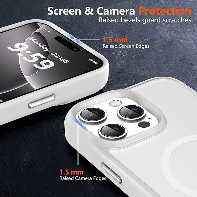 MOCCA Strong Magnetic for iPhone 16 Pro Max Phone Case, [Compatible with Magsafe][16FT Mil-Grade Drop Protection] Slim Translucent Matte Protective Cover Case for iPhone 16 Pro Max Case, Frosted White