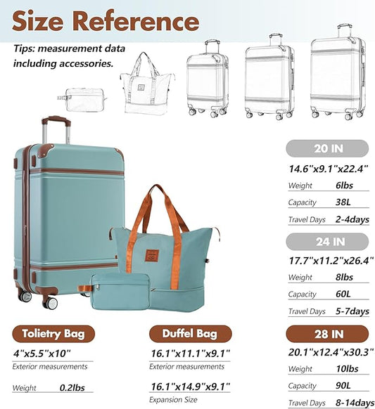 Merax Suitcase Set 28 inches Expandable Luggage with TSA Lock Spinner Wheels Hardshell Lightweight Vintage Luggage with Travel Bag,Green