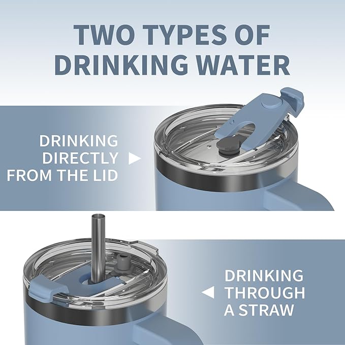 20 oz Tumbler with Handle,Tumbler with Lid and Straw,Double Wall Insulated Cup Stainless Steel Travel Mug(Cold for 34 Hours),Water Bottle for Iced Tea,Coffee,Cold Beverages(Smog Blue)