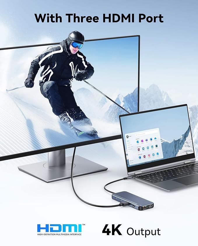 USB C Docking Station 3 HDMI, Docking Station 3 Monitors,12 in 1 Docking Station Dual Monitor, Laptop Docking Station Triple HDMI with 10Gbps USB A/C 3.1,USB 2.0,100W PD,Ethernet, Audio&Mic,SD&TF Slot