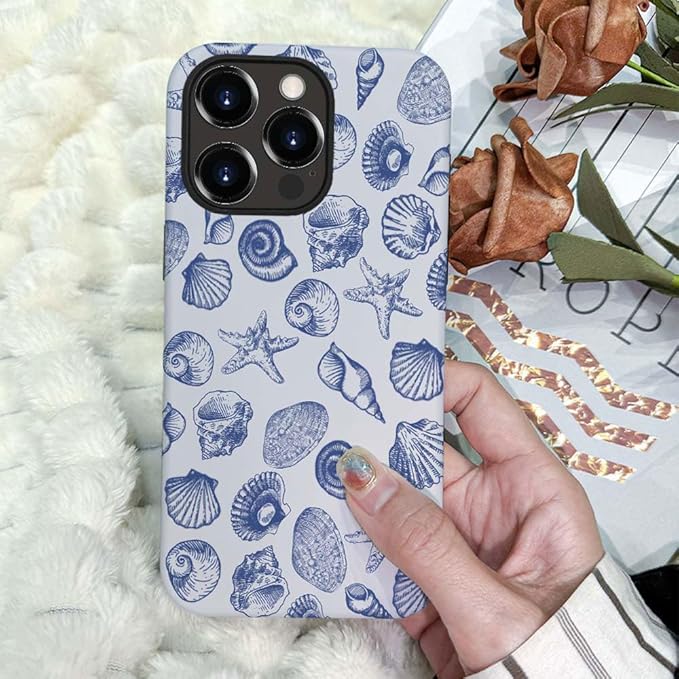 DAIZAG Case Compatible with for iPhone 15 Pro Max,Cute Blue Seashell Phone Case for iPhone 15 Pro Max for Girl Women Boy Men