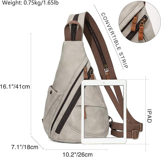 KL928 PU Leather Sling Bag - Small Crossbody Backpack Shoulder Casual Daypack Rucksack for Men Women