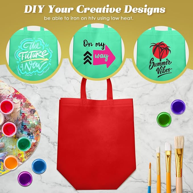 Reginary Reusable Totes Bags - 100 Pcs Non Woven Grocery Handle Bags for Shop Events & Retail Store (Red, Green)