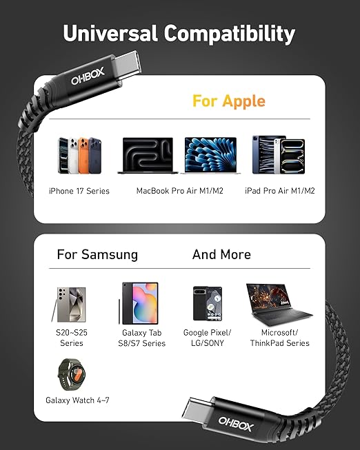 USBC to C Cable 10FT USB C Cables 60W, Long USB Type C Fast Charging Cable for Car Durable iPhone USB C Charger Cable USB C Cord for iPhone 17/16/15/Pro Max, Samsung Galaxy and More-Black