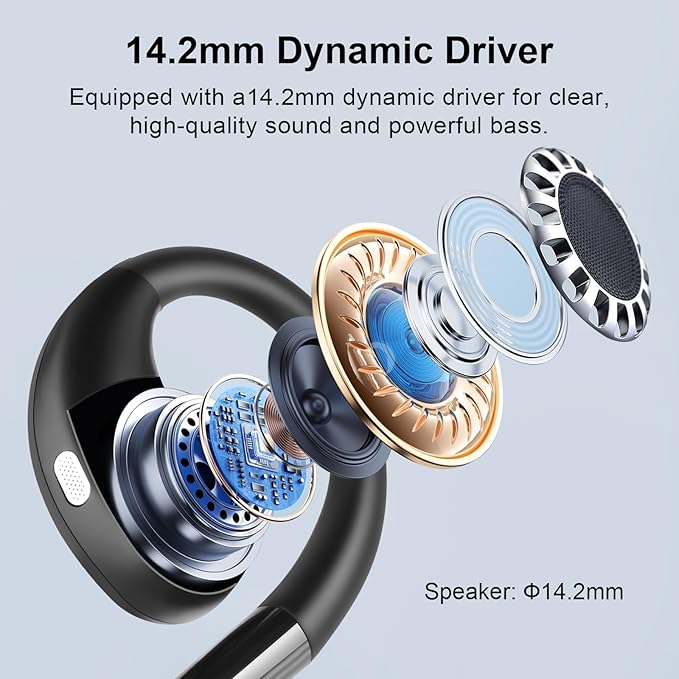 Open Ear Clip Wireless Earbuds Bone Conduction Headphones, Bluetooth 5.4, Open Ear Design, Built-in Mic, IPX5 Waterproof, LED Display Charging Case,Ear Hooks Ear Buds,Design for Running Fitness Black